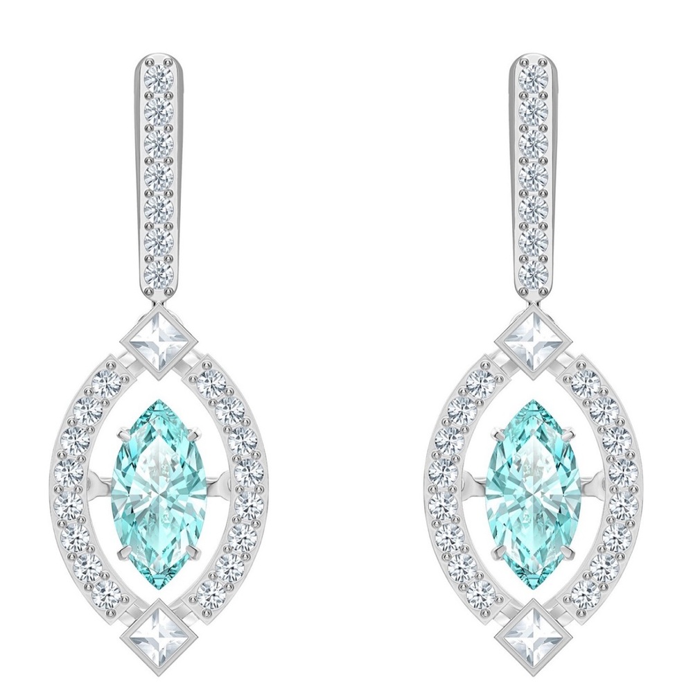 NEW Swarovski Chic Silver tone and Aqua Blue Earrings Rhodium Plated